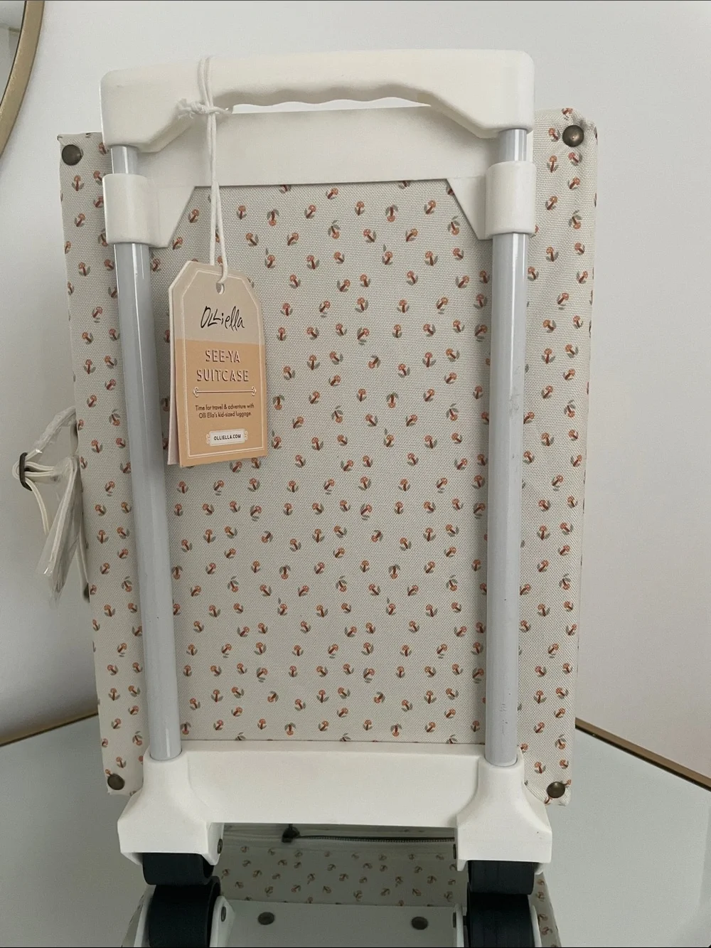 Cream Patterned Small Travel Case with Coral Accents